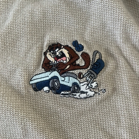 Mens  2001  Polo Golf Shirt Tan 100% Cotton  Vtg  Designated Drive Taz - Picture 3 of 7